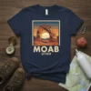 Moab Utah t-shirt design with Delicate Arch graphic and vintage sunset, featuring the text MOAB UTAH