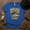 Mob Cats Got Milk? T-Shirt featuring two mobster cats in suits holding guns next to a vintage car
