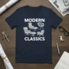Modern Classics T-Shirt featuring iconic mid-century modern chairs like Eames Lounge Chair and Saarinen Tulip Chair