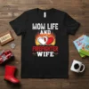 Mom Life and Firefighter Wife t-shirt design with text, flaming hearts, and crossed axes graphic