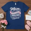 Mom You're Beautiful Amazing & Fabulous text design on a navy blue t-shirt, featuring decorative elements and script fonts