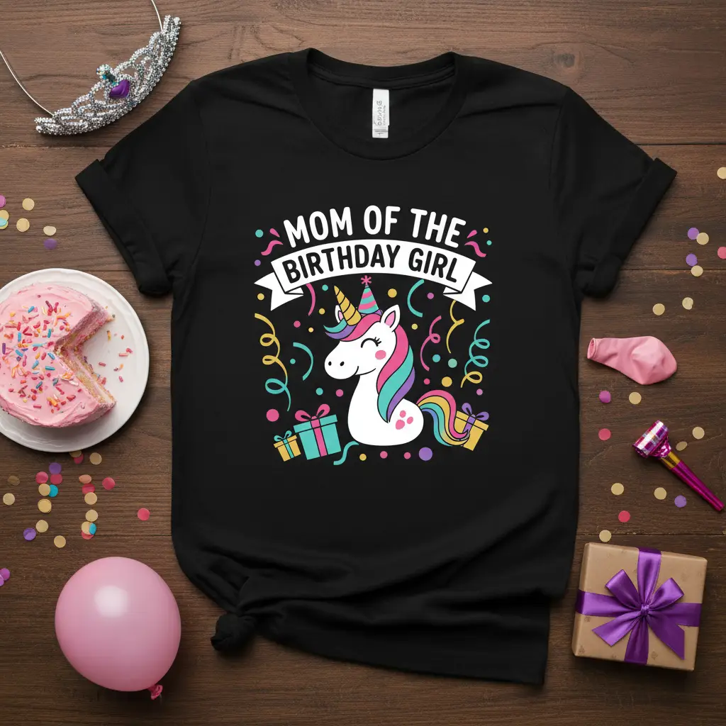 Mom of the Birthday Girl Unicorn T-Shirt Birthday Party Gift