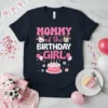 Mommy of the Birthday Girl t-shirt design with cute cows, birthday cake, balloons, and gifts