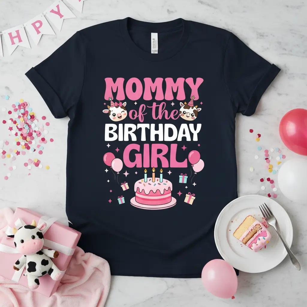 Mommy of the Birthday Girl Cute Cow Birthday Tee