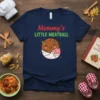 Mommy's Little Meatball t-shirt design with cute meatball and baby graphic, red and green text