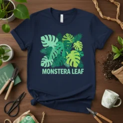 Monstera Leaf T-Shirt with vibrant green tropical leaves and text, perfect for plant lovers