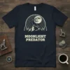 Moonlight Predator t-shirt design with a wolf howling at the moon and mountains
