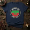 Morocco Est 1956 t-shirt design with circular flag emblem and green pentagram