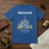 Blue t-shirt featuring "MOSCOW The Third Rome RUSSIAN FEDERATION" text and St. Basil's Cathedral graphic