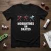 Mosquitoes on Skates T-Shirt design with three cartoon mosquitoes roller skating, white text below