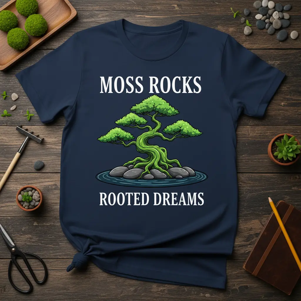 Moss Rocks Rooted Dreams Bonsai T-Shirt Peaceful Nature Gift