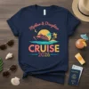 Mother & Daughter Cruise 2026 text with a cruise ship, palm trees, and sunset graphic on a navy t-shirt