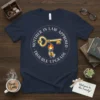 Mother In Law Approved Trouble Upgrade text with a golden key and torch graphic on a navy t-shirt