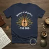 T-shirt design featuring the text "Mother of all guitars THE OUD" with an illustration of an oud instrument and musical