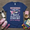 Motherhood Some Days I Rock It quote with a pink guitar and wings on a navy blue t-shirt