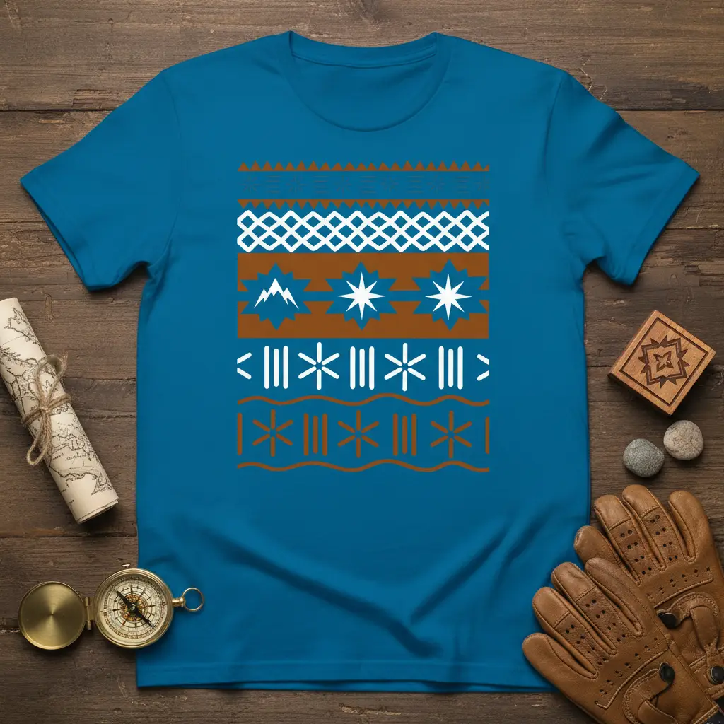 Mountain Stars Waves Pattern T-Shirt Outdoor Adventure Gift