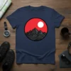 Mountain Sun Circle graphic tee featuring stylized gray mountains within a red circle and a white sun