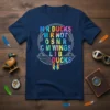 Mr Ducks Mr Not Osm R CmWings Lib Ducks text design on a navy blue t-shirt, featuring colorful typography and