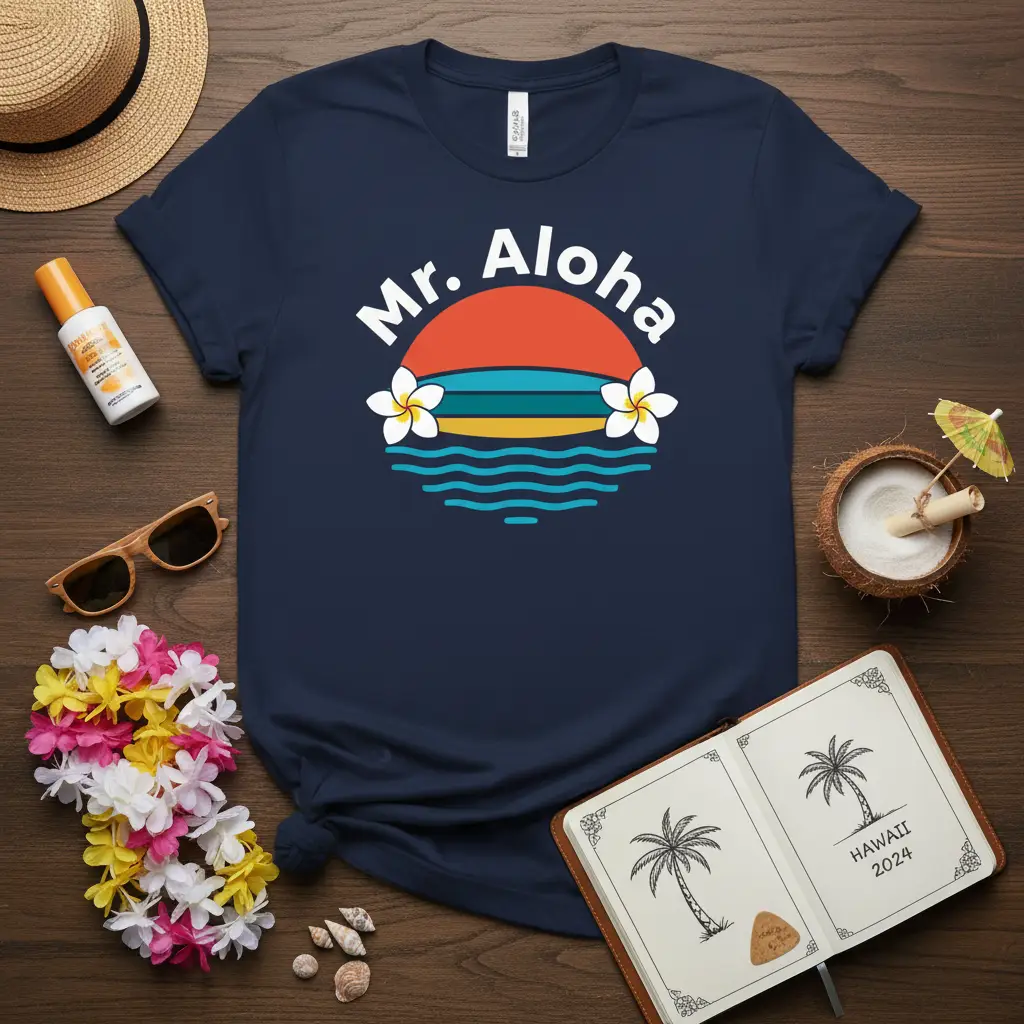 Mr. Aloha Hawaiian Sunset T-Shirt Vacation Gift