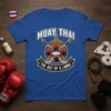 Muay Thai The Art of 8 Limbs t-shirt design featuring crossed swords, fists, and traditional Thai headwear