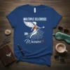 Multiple Sclerosis Warrior t-shirt design featuring white angel with orange ribbon and butterflies, plus the words "Multiple Sclerosis Warrior" and