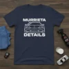 Murrieta Details text and outline of a modern sports car on a navy blue t-shirt, perfect for auto detailing professionals