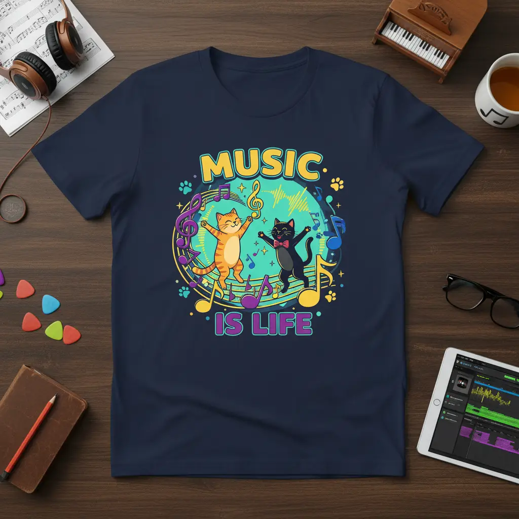 Music Is Life Cat T-Shirt Fun Gift for Music Lovers