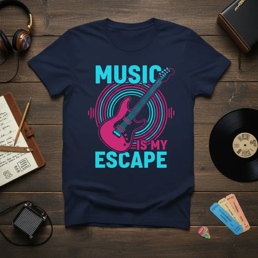 Music Is My Escape Guitar T-Shirt Gift for Music Lovers
