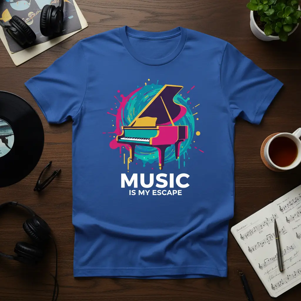 Music Is My Escape Piano T-Shirt Gift for Musicians