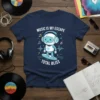 Music Is My Escape Total Bliss T-Shirt with a cute robot wearing headphones and surfing on a sound wave