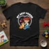 My Best Friend t-shirt design featuring a girl with a cat inside a heart, white text above the graphic