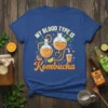 My Blood Type Is Kombucha T-Shirt with graphic of beakers and citrus fruits