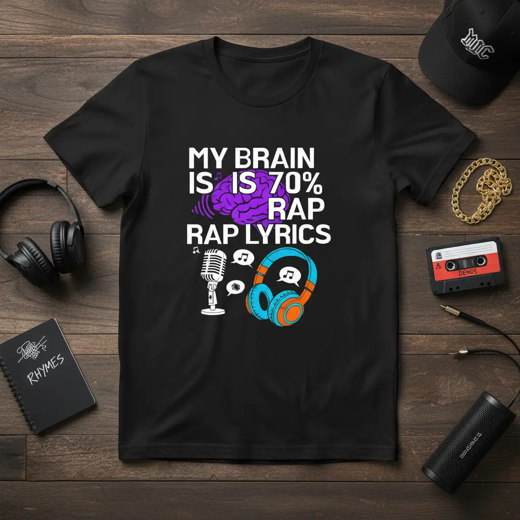 My Brain Is 70% Rap Lyrics T-Shirt Music Lover Gift