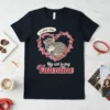 My Cat Is My Valentine t-shirt design with a cute cat inside a heart of flowers and text "I LOVE