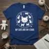My Cats Are My Stars t-shirt design featuring a circle of white cats and stars around a central cat face