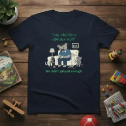 T-shirt with the quote "my children always said We didn't played enough" featuring a sad dad bear figure on a