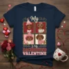 My Dachshund Is My Valentine T-Shirt featuring four cute dachshund illustrations in festive outfits, with bold text