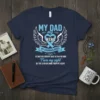 Navy t-shirt with "My Dad My Hero My Guardian Angel" text, angel wings, and a quote about remembering him