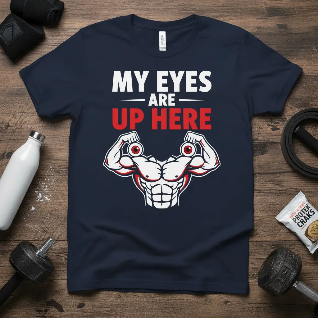 My Eyes Are Up Here Gym Humor T-Shirt Funny Workout Gift