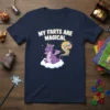 My Farts Are Magical text with a purple dragon sitting on a cloud, featuring a colorful magical tail, on a