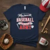 My favorite BASEBALL PLAYER CALLS ME AUNT text design with baseball graphics on a navy t-shirt