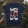 My Favorite Veteran Is My Brother t-shirt with American flag and soldier silhouettes, navy blue