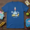 My Kid is IN! No Cap! t-shirt design with a rocket launching and a school bus inside a yellow frame