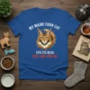 My Maine Coon Cat Fits Its Head Just Like You Do text on a blue t-shirt with a Maine Coon