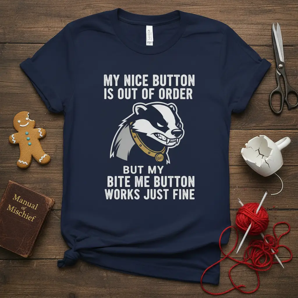 My Nice Button Is Out of Order Bite Me Button T-Shirt