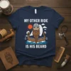 My Other Ride Is His Beard Viking T-Shirt featuring a Viking ship, sun, and clouds