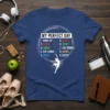 Blue t-shirt with "My Perfect Day Dance Schedule" list and a silhouette of a dancer in motion