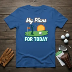 My Plans FOR TODAY golf t-shirt design featuring a golfer swinging, a flag with number 18, a golf ball, and