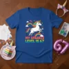 My Sparkle Level Is 67 unicorn birthday t-shirt design with rainbow, stars, and clouds