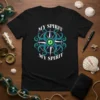 Black t-shirt featuring the text "MY SPIRIT MY SPIRIT" around a green mystic eye and blue kraken tentacles in a